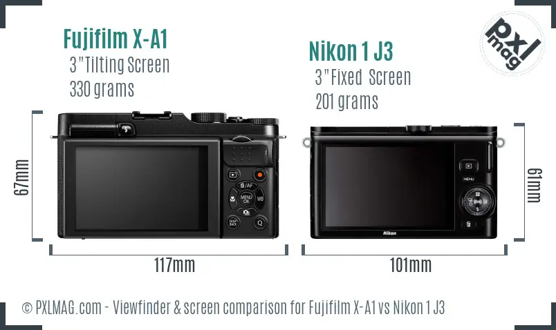 Fujifilm X-A1 vs Nikon 1 J3 Screen and Viewfinder comparison