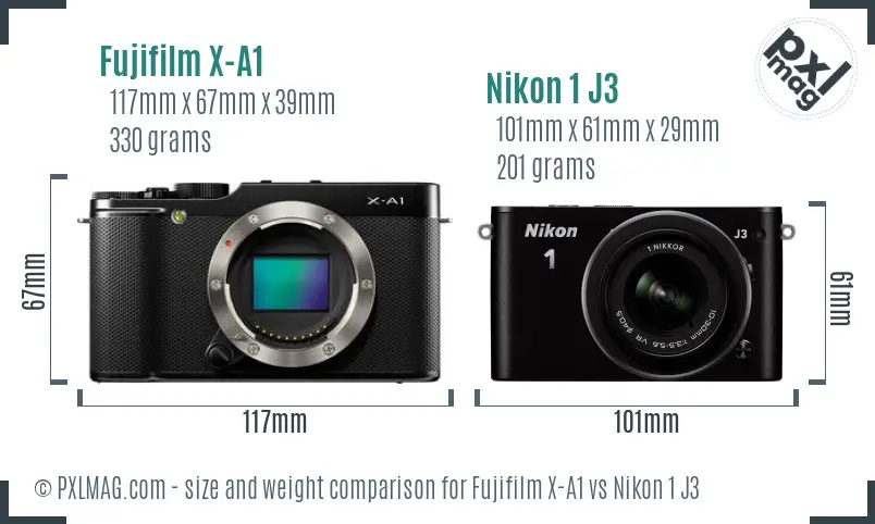 Fujifilm X-A1 vs Nikon 1 J3 size comparison