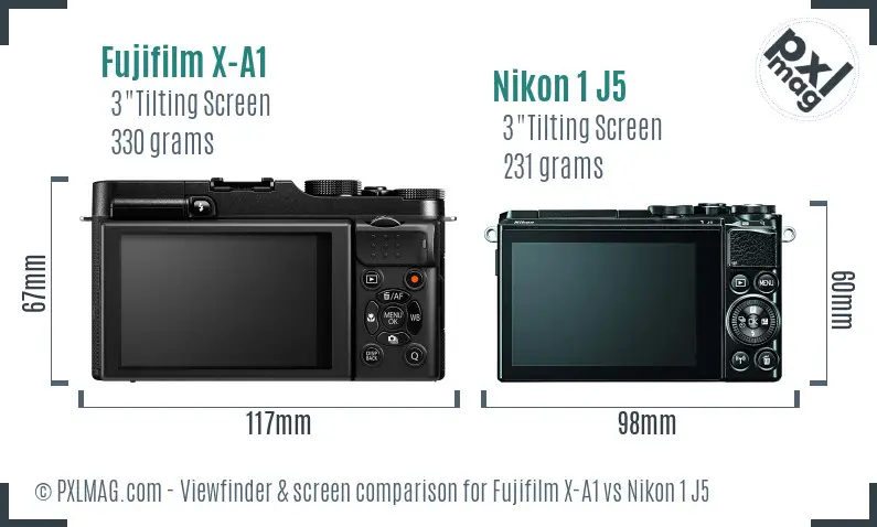 Fujifilm X-A1 vs Nikon 1 J5 Screen and Viewfinder comparison