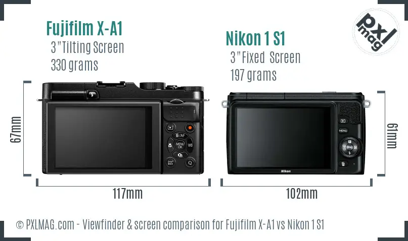 Fujifilm X-A1 vs Nikon 1 S1 Screen and Viewfinder comparison