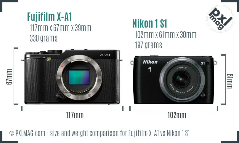 Fujifilm X-A1 vs Nikon 1 S1 size comparison