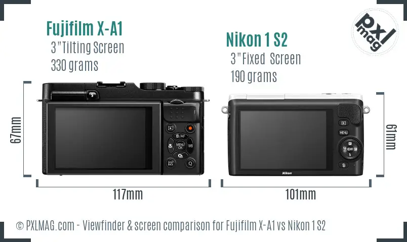 Fujifilm X-A1 vs Nikon 1 S2 Screen and Viewfinder comparison