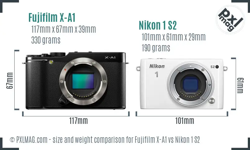 Fujifilm X-A1 vs Nikon 1 S2 size comparison