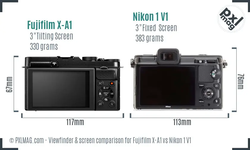 Fujifilm X-A1 vs Nikon 1 V1 Screen and Viewfinder comparison