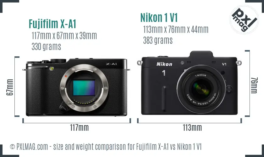 Fujifilm X-A1 vs Nikon 1 V1 size comparison