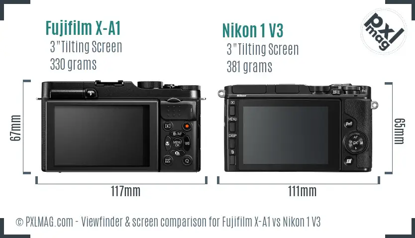 Fujifilm X-A1 vs Nikon 1 V3 Screen and Viewfinder comparison