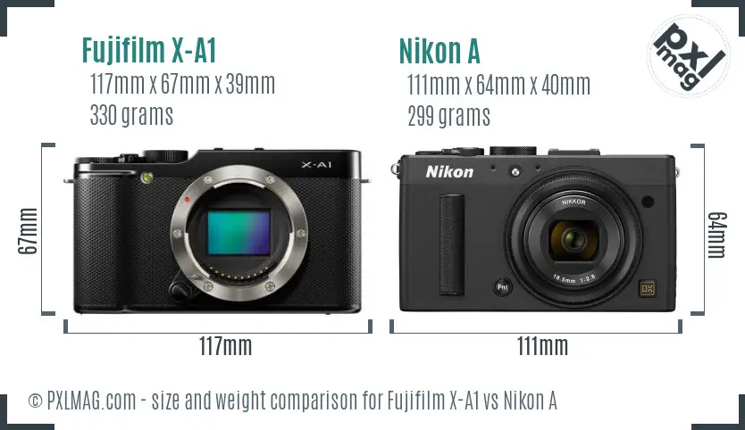 Fujifilm X-A1 vs Nikon A size comparison