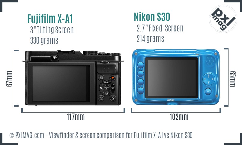 Fujifilm X-A1 vs Nikon S30 Screen and Viewfinder comparison