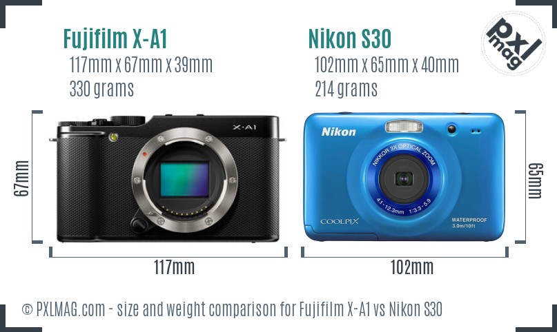 Fujifilm X-A1 vs Nikon S30 size comparison