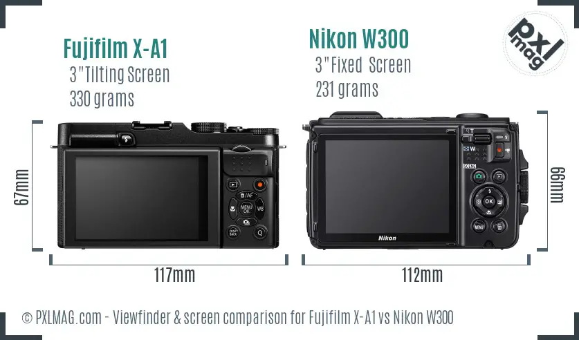 Fujifilm X-A1 vs Nikon W300 Screen and Viewfinder comparison