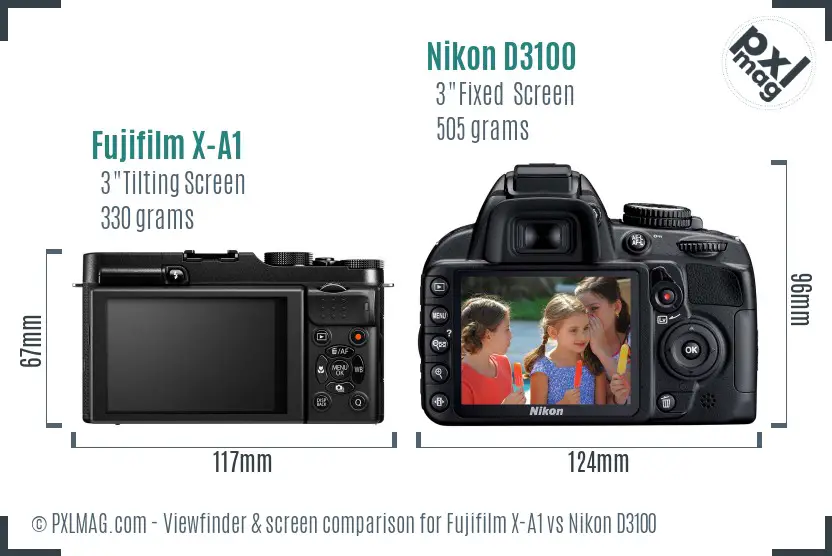 Fujifilm X-A1 vs Nikon D3100 Screen and Viewfinder comparison