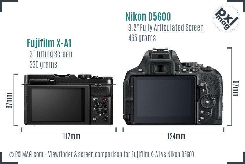 Fujifilm X-A1 vs Nikon D5600 Screen and Viewfinder comparison