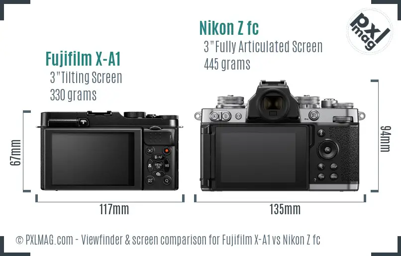 Fujifilm X-A1 vs Nikon Z fc Screen and Viewfinder comparison