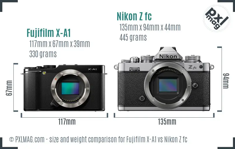 Fujifilm X-A1 vs Nikon Z fc size comparison