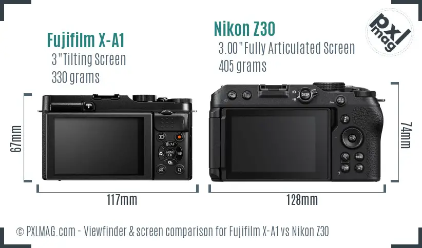 Fujifilm X-A1 vs Nikon Z30 Screen and Viewfinder comparison