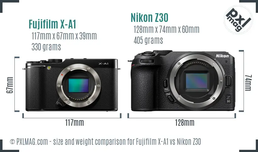 Fujifilm X-A1 vs Nikon Z30 size comparison