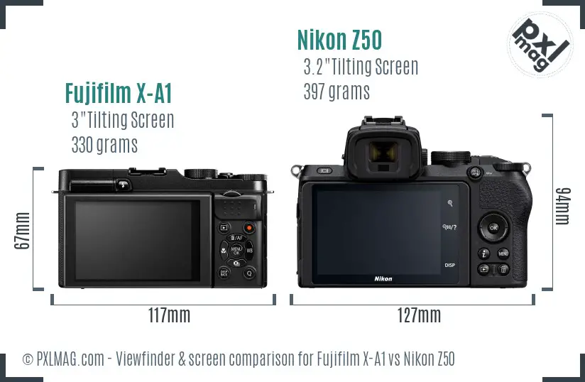 Fujifilm X-A1 vs Nikon Z50 Screen and Viewfinder comparison