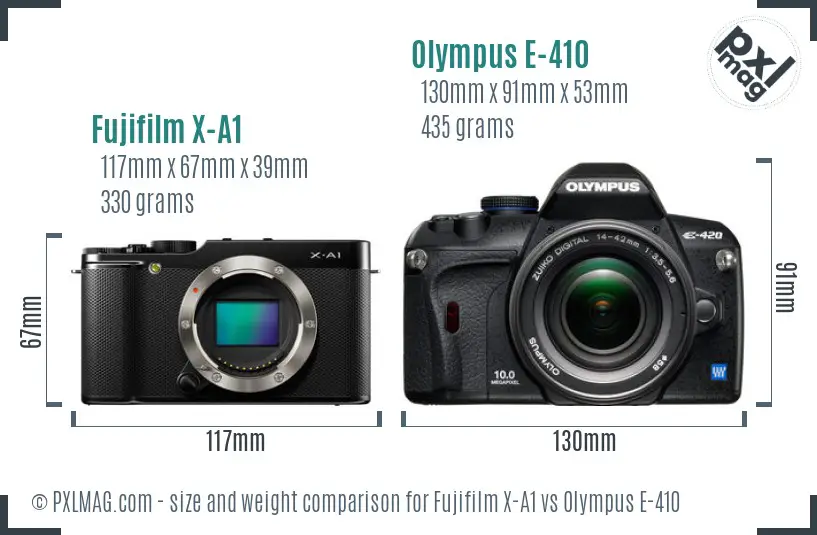 Fujifilm X-A1 vs Olympus E-410 size comparison