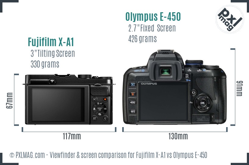Fujifilm X-A1 vs Olympus E-450 Screen and Viewfinder comparison
