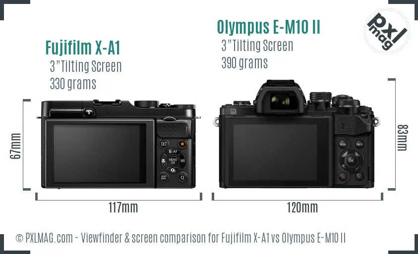 Fujifilm X-A1 vs Olympus E-M10 II Screen and Viewfinder comparison
