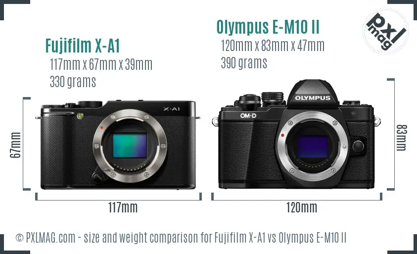 Fujifilm X-A1 vs Olympus E-M10 II size comparison