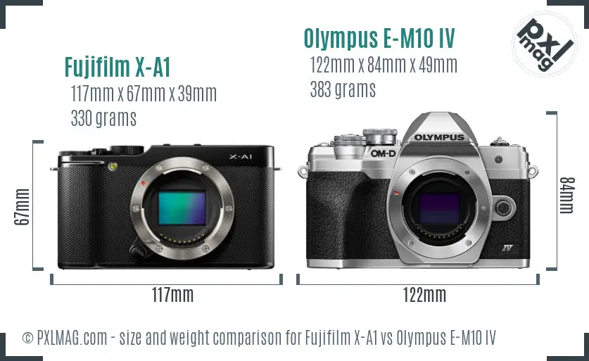 Fujifilm X-A1 vs Olympus E-M10 IV size comparison