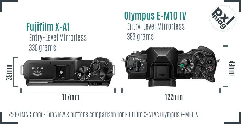 Fujifilm X-A1 vs Olympus E-M10 IV top view buttons comparison