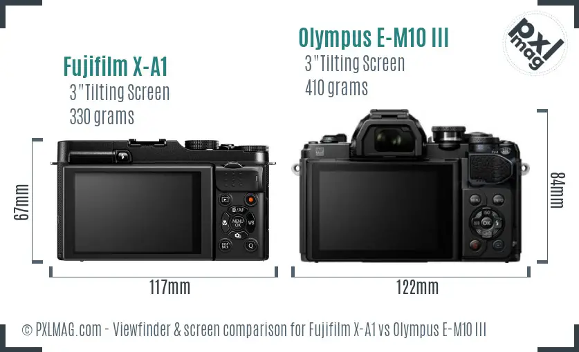 Fujifilm X-A1 vs Olympus E-M10 III Screen and Viewfinder comparison