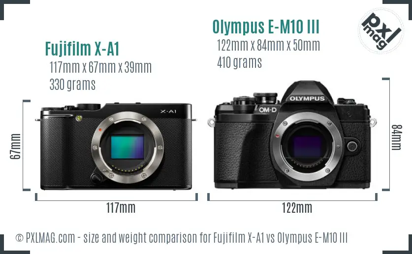 Fujifilm X-A1 vs Olympus E-M10 III size comparison