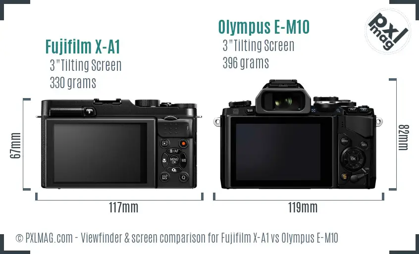 Fujifilm X-A1 vs Olympus E-M10 Screen and Viewfinder comparison