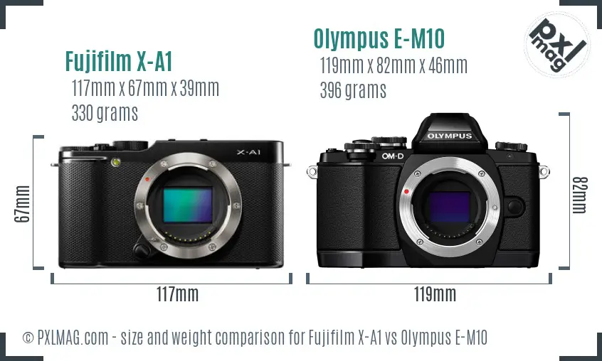 Fujifilm X-A1 vs Olympus E-M10 size comparison