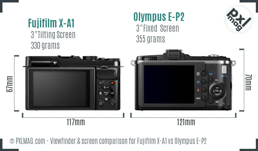 Fujifilm X-A1 vs Olympus E-P2 Screen and Viewfinder comparison