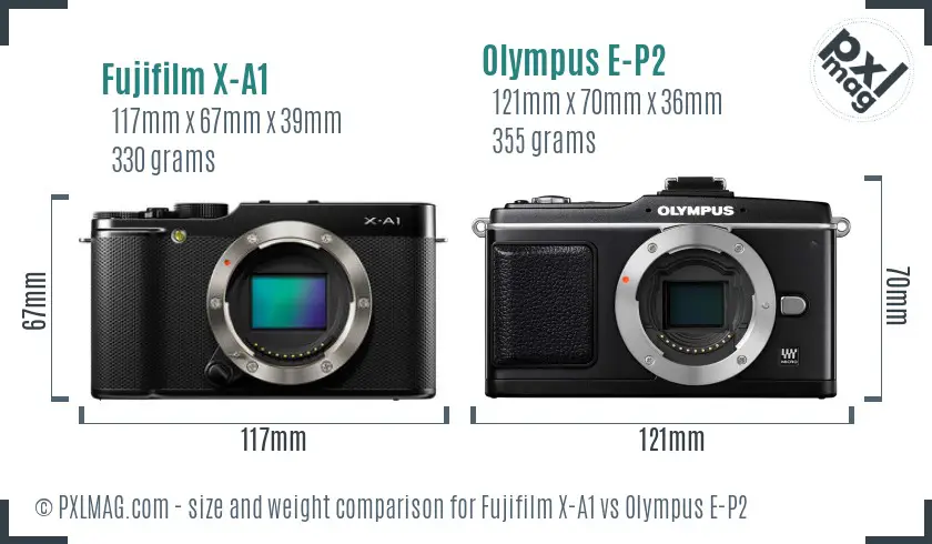 Fujifilm X-A1 vs Olympus E-P2 size comparison