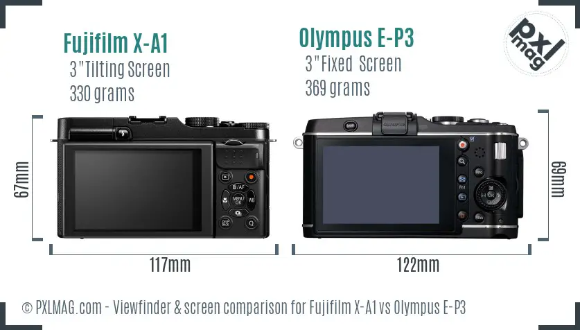 Fujifilm X-A1 vs Olympus E-P3 Screen and Viewfinder comparison