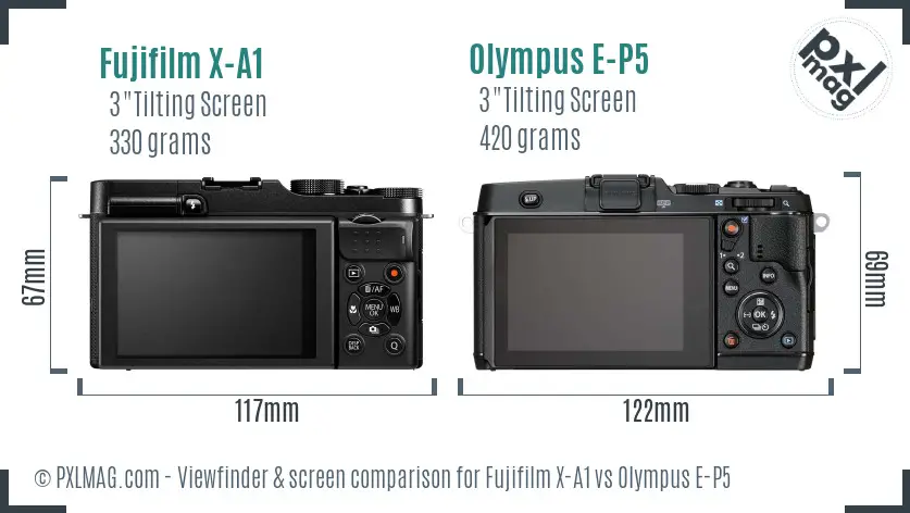 Fujifilm X-A1 vs Olympus E-P5 Screen and Viewfinder comparison