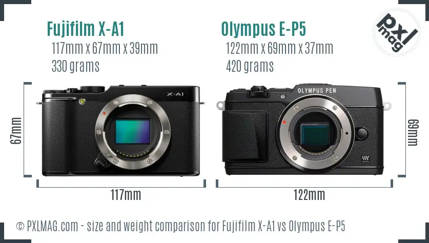 Fujifilm X-A1 vs Olympus E-P5 size comparison