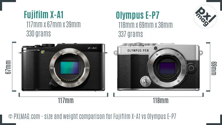 Fujifilm X-A1 vs Olympus E-P7 size comparison