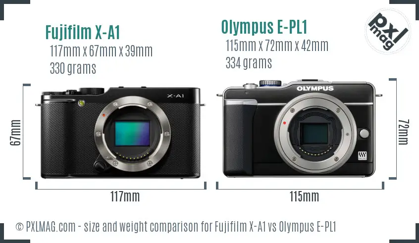 Fujifilm X-A1 vs Olympus E-PL1 size comparison Fujifilm X-A1 vs Olympus E-PL1 size comparison