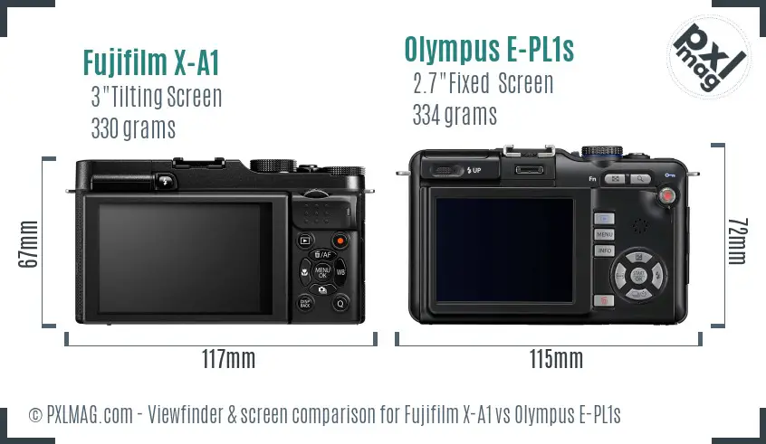 Fujifilm X-A1 vs Olympus E-PL1s Screen and Viewfinder comparison