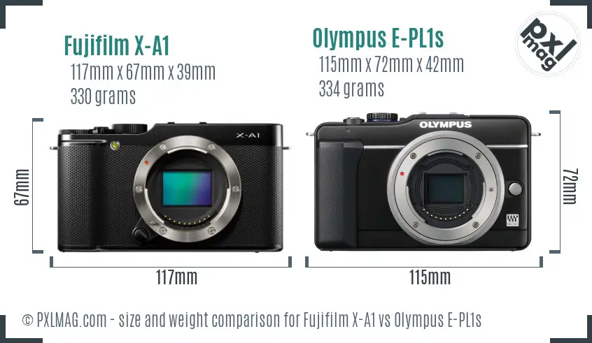Fujifilm X-A1 vs Olympus E-PL1s size comparison