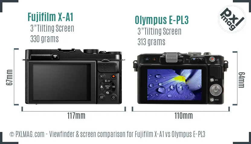 Fujifilm X-A1 vs Olympus E-PL3 Screen and Viewfinder comparison