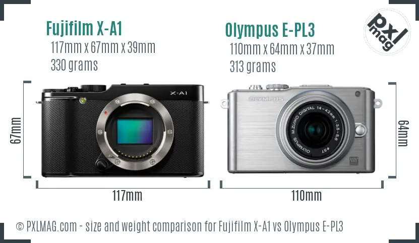 Fujifilm X-A1 vs Olympus E-PL3 size comparison