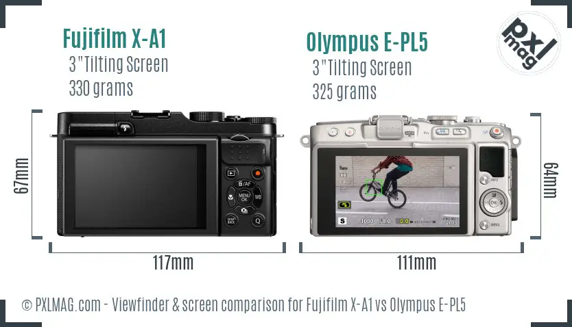 Fujifilm X-A1 vs Olympus E-PL5 Screen and Viewfinder comparison