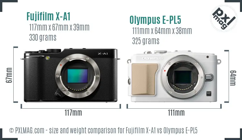 Fujifilm X-A1 vs Olympus E-PL5 size comparison