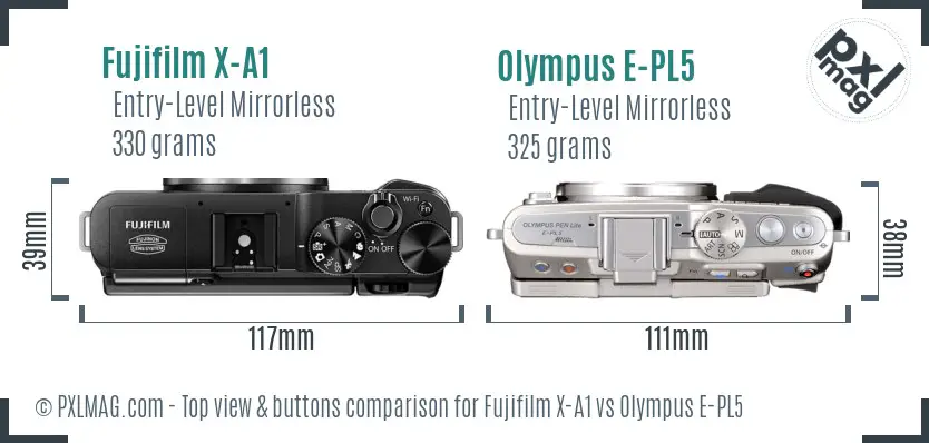 Fujifilm X-A1 vs Olympus E-PL5 top view buttons comparison