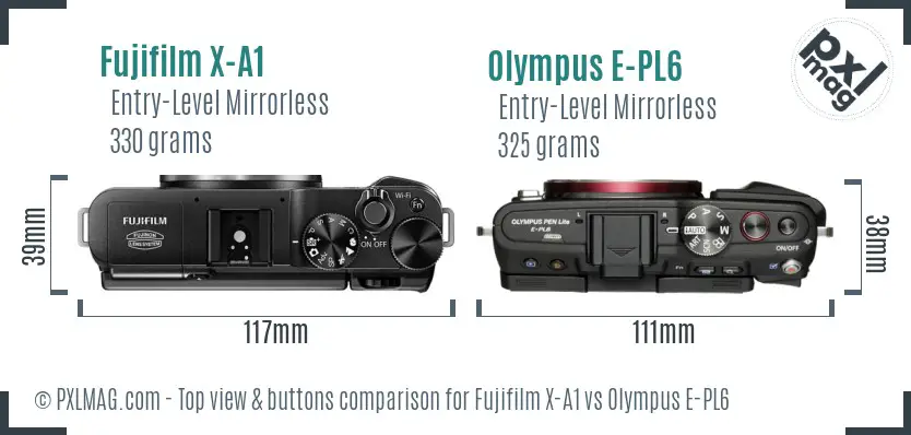 Fujifilm X-A1 vs Olympus E-PL6 top view buttons comparison