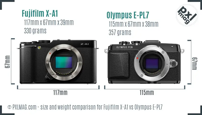 Fujifilm X-A1 vs Olympus E-PL7 size comparison