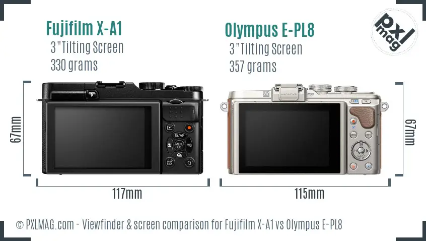 Fujifilm X-A1 vs Olympus E-PL8 Screen and Viewfinder comparison