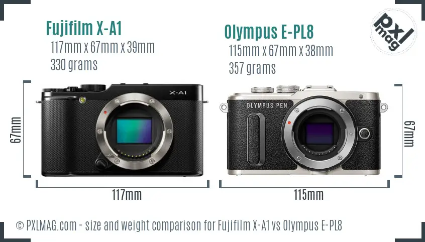 Fujifilm X-A1 vs Olympus E-PL8 size comparison