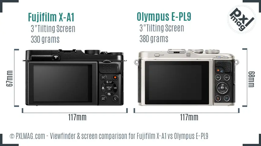 Fujifilm X-A1 vs Olympus E-PL9 Screen and Viewfinder comparison